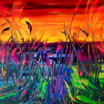 Painting titled "Un paysage enchante…" by Marie-Christine Maudet, Original Artwork, Acrylic Mounted on Wood Stretcher frame