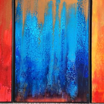 Painting titled ""Dissonance" Tripty…" by Marie-Christine Maudet, Original Artwork, Acrylic Mounted on Wood Stretcher frame