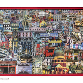 Collages intitulée "En ville N°3" par Marie Christine Normand Campos, Œuvre d'art originale, Collages Monté sur Carton