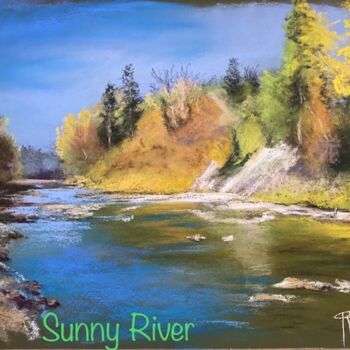 Peinture intitulée "SUNNY RIVER" par Marie-Christine Rivel, Œuvre d'art originale, Pastel