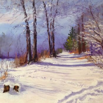 Painting titled "Chemin enneigé" by Marie-Christine Rivel, Original Artwork, Pastel
