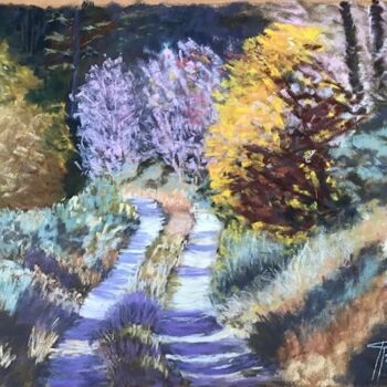 Painting titled "Le Petit Chemin" by Marie-Christine Rivel, Original Artwork, Pastel