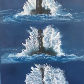 Malerei mit dem Titel "Phare du Four" von Marie-Christine Rivel, Original-Kunstwerk, Pastell