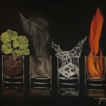 Peinture intitulée "Les 4 Éléments : la…" par Marie-Christine Rivel, Œuvre d'art originale, Pastel
