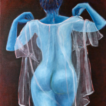 Pintura titulada "Grand nu bleu voile…" por Marie-Christine Roque, Obra de arte original, Oleo