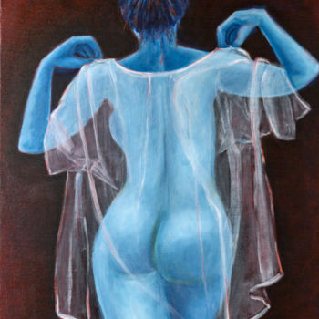 Schilderij getiteld "Grand nu bleu voile…" door Marie-Christine Roque, Origineel Kunstwerk, Olie