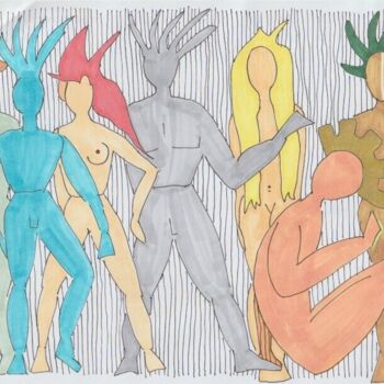 Dessin intitulée "Biz-Art - People" par Marie-Claire Bagnato, Œuvre d'art originale, Marqueur