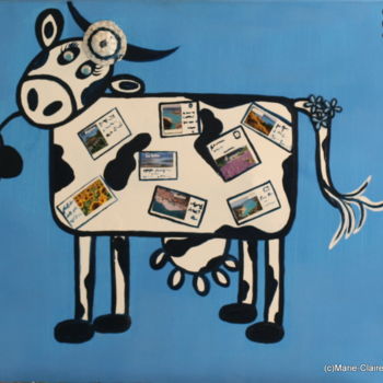 Pintura intitulada "La Vache Voyageuse" por Marie Claire Netillard, Obras de arte originais, Outro