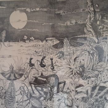 "Clair de Lune" başlıklı Tablo Marie-Claude Guérineau tarafından, Orijinal sanat, Mürekkep Cam üzerine monte edilmiş