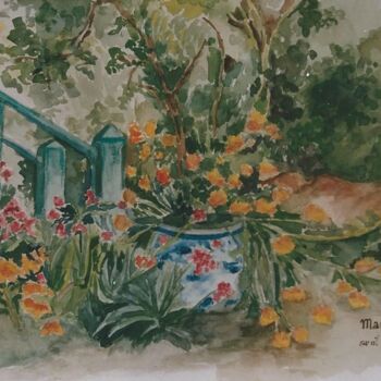 Pintura intitulada "GIVERNY" por Marie-Claude Guillemot, Obras de arte originais, Aquarela