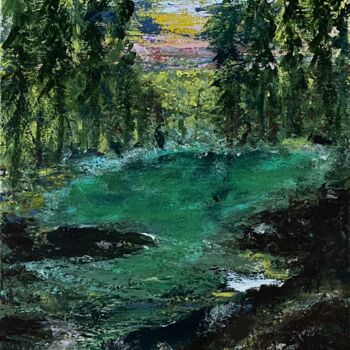 Painting titled "Le lac vert" by Marie Claude Lambert, Original Artwork, Acrylic