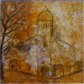 Painting titled "Une église venue du…" by Marie Claude Lambert, Original Artwork, Ink