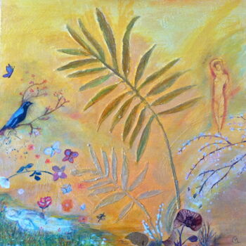 Malerei mit dem Titel "L'oiseau bleu" von Marie Claude Lambert, Original-Kunstwerk, Acryl