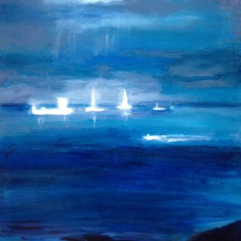 Painting titled "Bleu horizon" by Marie Claude Lambert, Original Artwork, Acrylic