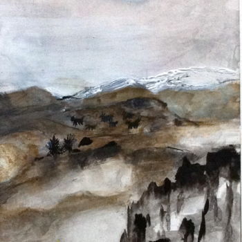 Картина под названием "Première neige" - Marie Claude Lambert, Подлинное произведение искусства, Акварель
