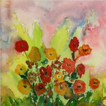 Schilderij getiteld "Fleurs des champs" door Marie Claude Lambert, Origineel Kunstwerk