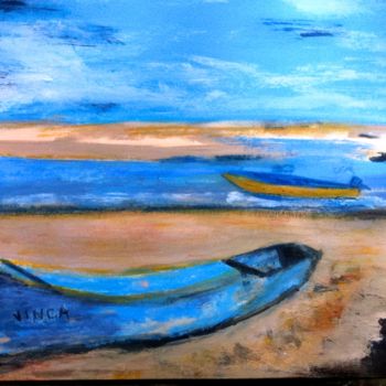 Pintura intitulada "La barque bleue" por Marie Claude Lambert, Obras de arte originais, Acrílico