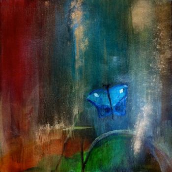 Pintura intitulada "Papillon bleu" por Marie Claude Lambert, Obras de arte originais, Acrílico