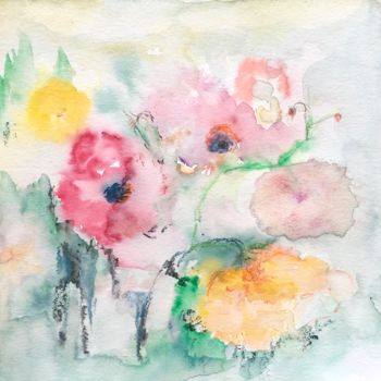 Pintura titulada "Fleurs légères" por Marie Claude Lambert, Obra de arte original, Acuarela