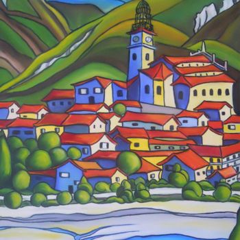 Painting titled "Digne les Bains et…" by Marie-Claude Lempereur-Laurent, Original Artwork, Oil