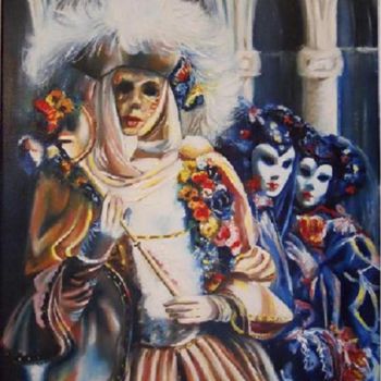 Peinture intitulée "Groupe au masque bl…" par Marie-Claude Lempereur-Laurent, Œuvre d'art originale, Huile