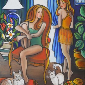 Painting titled "Minette est de reto…" by Marie-Claude Lempereur-Laurent, Original Artwork, Oil