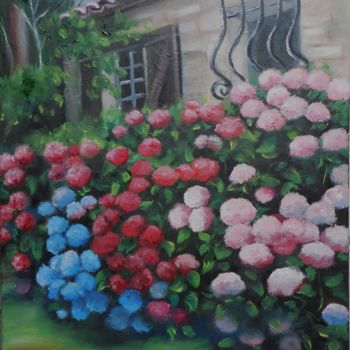 Painting titled "Hortensias.jpg" by Marie-Claude Lempereur-Laurent, Original Artwork, Oil