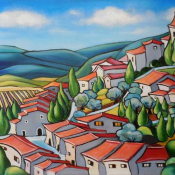 Peinture intitulée "Petit-village-perch…" par Marie-Claude Lempereur-Laurent, Œuvre d'art originale, Huile