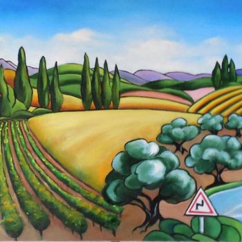 Peinture intitulée "Panorama provençal.…" par Marie-Claude Lempereur-Laurent, Œuvre d'art originale, Huile