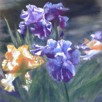 Drawing titled "Iris dans la lumière" by Maje, Original Artwork, Pastel