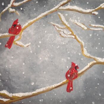 Painting titled "L'hiver du cardinal" by Marie Courcelle, Original Artwork