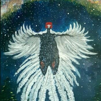 Painting titled "L'envol du phoenix" by Marie Courcelle, Original Artwork, Acrylic Mounted on Wood Stretcher frame