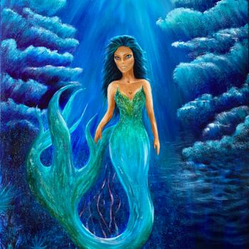 Painting titled "Sirène des Abysses" by Marie Della Bella, Original Artwork, Acrylic Mounted on Wood Stretcher frame