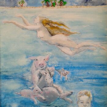Peinture intitulée "PIG ISLAND aux Baha…" par Marie Doutrelant, Œuvre d'art originale