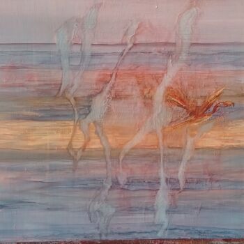 Painting titled "flamands" by Marie Dusimon, Original Artwork, Pastel Mounted on Wood Stretcher frame
