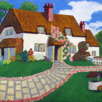 Peinture intitulée "Cottage Anglais" par Marie Dutilly, Œuvre d'art originale