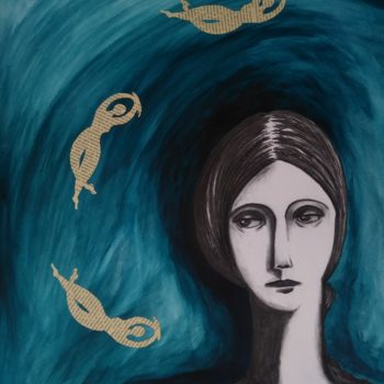 Рисунок под названием "Série visages et si…" - Marie-F, Подлинное произведение искусства, Древесный уголь