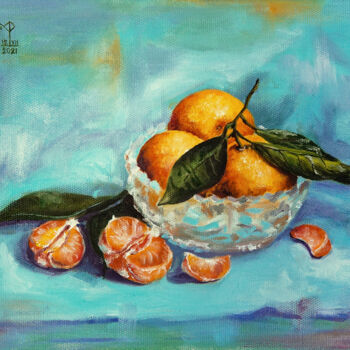 Malerei mit dem Titel "Study with tangerin…" von Marie Faleeva, Original-Kunstwerk, Öl