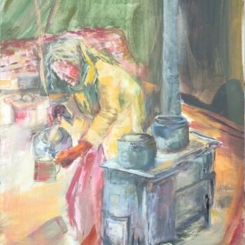 Malarstwo zatytułowany „Au pays des nomades” autorstwa Marie Feougier, Oryginalna praca, Olej Zamontowany na Drewniana rama…