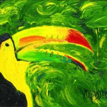 Painting titled "TOUCAN A POITRINE J…" by Marie-France Busset, Original Artwork