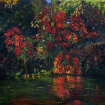 Pintura titulada "L'arbre rouge" por Marie France Bussy (COLIBRI), Obra de arte original, Oleo
