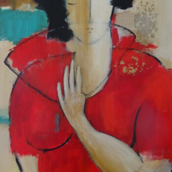 Peinture intitulée "La femme à l'éventa…" par Marie-France Capron (CAPMA), Œuvre d'art originale, Acrylique