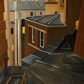 Pintura intitulada "Sur les toits" por Marie France Garrigues, Obras de arte originais, Óleo Montado em Armação em madeira