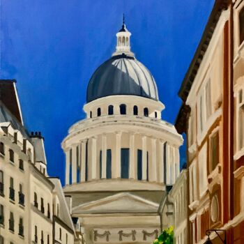 Painting titled "Le Pantheon(rue Val…" by Marie France Garrigues, Original Artwork, Oil Mounted on Wood Stretcher frame