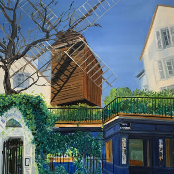 Painting titled "Au Moulin de la Gal…" by Marie France Garrigues, Original Artwork, Oil Mounted on Wood Stretcher frame