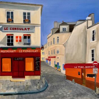 Ζωγραφική με τίτλο "Rue Norvins Montmar…" από Marie France Garrigues, Αυθεντικά έργα τέχνης, Λάδι Τοποθετήθηκε στο Ξύλινο φο…