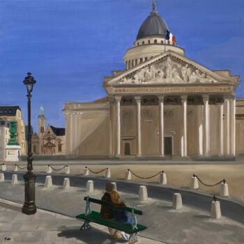 Painting titled "Le Pantheon" by Marie France Garrigues, Original Artwork, Oil Mounted on Wood Stretcher frame