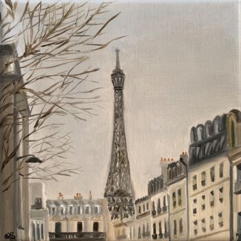 Painting titled "La Grande Dame (v2)" by Marie France Garrigues, Original Artwork, Oil Mounted on Wood Stretcher frame