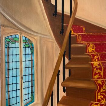 Malerei mit dem Titel ""L'escalier" (3)" von Marie France Garrigues, Original-Kunstwerk, Öl Auf Keilrahmen aus Holz montiert