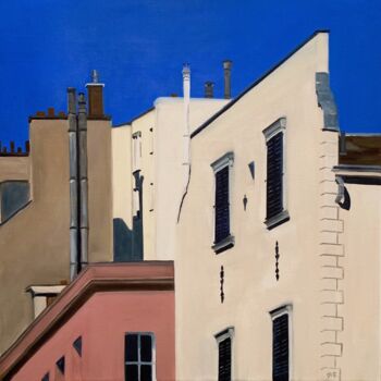 Painting titled "Vue sur les toits (…" by Marie France Garrigues, Original Artwork, Oil Mounted on Wood Stretcher frame